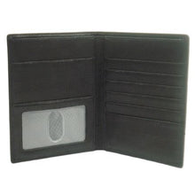 Load image into Gallery viewer, Interior view of the leather passport cover with ID, credit card and cash compartments.