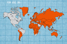 Load image into Gallery viewer, World map outline coloring the areas where the converters can be used in.