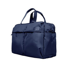 Load image into Gallery viewer, Angled front view of the navy blue duffel bag.