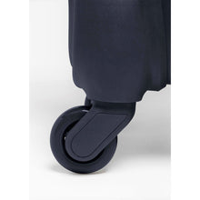 Load image into Gallery viewer, Close up to a tire on the black suitcase.
