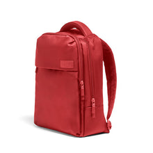 Load image into Gallery viewer, Angled front panel view of the red backpack.
