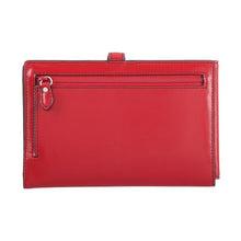 Load image into Gallery viewer, Back view of the red wallet with a zipper pocket.
