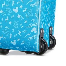 Load image into Gallery viewer, Close up to the black wheels on the back of the suitcase.