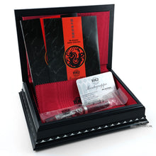 Load image into Gallery viewer, The fountain pen arranged inside the presentation box with the certificates, booklets, polishing cloth and plastic sleeve.