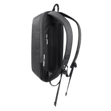 Load image into Gallery viewer, Angled back panel view of the black backpack.