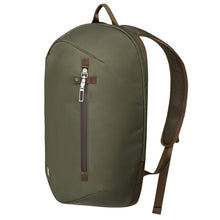 Load image into Gallery viewer, Angled front panel view of the green backpack.