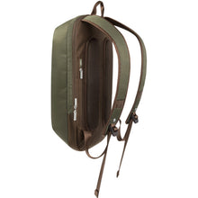Load image into Gallery viewer, Angled back panel view of the green backpack.