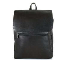Load image into Gallery viewer, Front view of the black leather backpack.