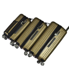 Load image into Gallery viewer, Side panel view of the olive green carry-on, medium, and large suitcases.