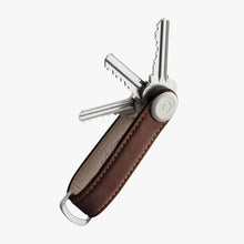 Load image into Gallery viewer, Brown leather organizer with three keys attached to it.