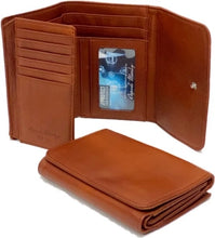 Load image into Gallery viewer, Interior and exterior views of two brandy leather wallets.