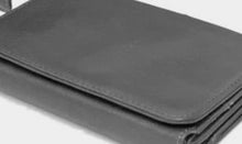 Load image into Gallery viewer, Close up to the black leather wallet.
