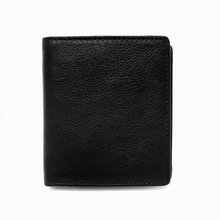 Load image into Gallery viewer, Front view of the black leather wallet.