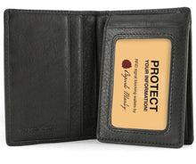 Load image into Gallery viewer, Interior view of the black flip fold wallet with ID window pocket.