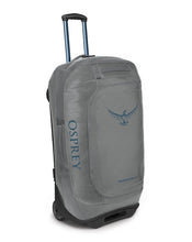 Load image into Gallery viewer, Angled front view of the gray wheeled duffle bag.