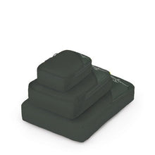 Load image into Gallery viewer, The large, medium, and small packing cubes, stacked on a white background.