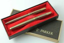 Load image into Gallery viewer, Parker Vintage 75 Flattop Vermeil Cisele Fountain Pen & Ballpoint Set