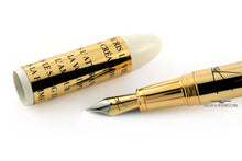 Load image into Gallery viewer, Close up to the fountain pen's cap, nib, and grip section.