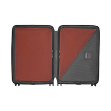 Load image into Gallery viewer, Interior view of the orange suitcase showing the zipper-closing dividers for each panel to help keep your convents in place.