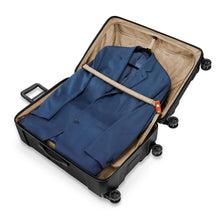 Load image into Gallery viewer, Briggs & Riley Torq Large Hard Shell Spinner Luggage - Black
Image of top lid compartment, shown with built -in mesh suiter and foam rollbar.  Comfortably holds 2-suits or 4 shirts.
Dimensions: 30.5"H x 20"W x 12.5"D
Weight:         10.5 lbs.