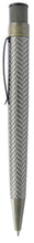 Load image into Gallery viewer, Side view of the Retro-51 Roosevelt Rollerball Pen. it has a herringbone pattern on the barrel with brass trims.