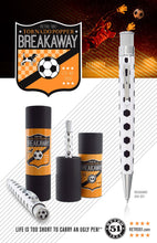 Load image into Gallery viewer, Poster Graphic for the Tornado Popper Breakaway Pen featuring a goalie stopping a ball, the badge logos, the pen, and packaging.