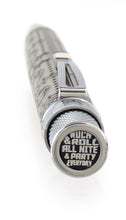 Load image into Gallery viewer, Angled top disk view of the pen with print "Rock & Roll all nite and party everyday"
