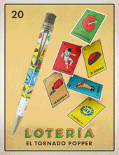 Load image into Gallery viewer, Gif showing a 360 view of the pen with loteria cards arranged on the background.