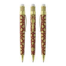Load image into Gallery viewer, Front and side views of the red and yellow Geometric design pencil.