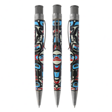 Load image into Gallery viewer, Front and side views of the Raven Steals the Sun pen on a white background.