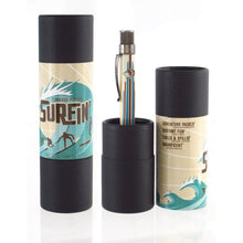 Load image into Gallery viewer, The Surfin pen arranged with two matching gift tubes.