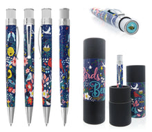 Load image into Gallery viewer, Front, top, back, and side views of the pen with an arrangement of it in two matching gift tubes.