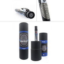 Load image into Gallery viewer, The pen arranged with two gift tubes, with a close up to the police badge on the top disk and barrel.