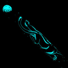 Load image into Gallery viewer, Close up to the panther and moon design, glowing in the dark.