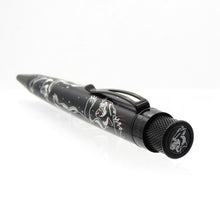 Load image into Gallery viewer, Angled view of the rollerball pen. It features a panther face on the top.