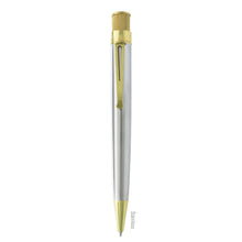 Load image into Gallery viewer, Front view of the stainless steel rollerball pen with brass accents.