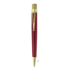 Load image into Gallery viewer, Front view of the red rollerball pen with brass accents.