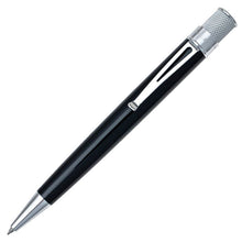Load image into Gallery viewer, The Retro 51 Tornado Classic Laquer Rollerball pen in Black with chrome accents is placed in front of a white background.