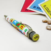 Load image into Gallery viewer, Angled top panel view of the pen, arranged with beans and cards.