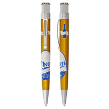 Load image into Gallery viewer, The Retro 51 Tornado Speakeasy Cheers (Beer) Rollerball in front of a white background. We can see two view of the pen one sideways, and one facing front, the pen is golden yellow with chrome accents.