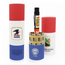 Load image into Gallery viewer, The pen arranged with two USPS themed gift tubes.