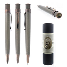 Load image into Gallery viewer, Front, sides, top disk view, and matching gift tube view of the Retro 51 Metalsmith Douglas.