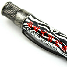 Load image into Gallery viewer, Top close up to the pen's red lettering on the barrel.