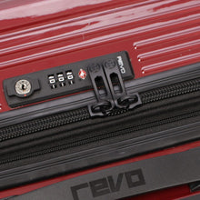 Load image into Gallery viewer, Top close up on the red suitcase's TSA-approved, three-digit combination lock.