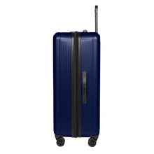 Load image into Gallery viewer, Side panel view of the blue suitcase. It features a grab handle.