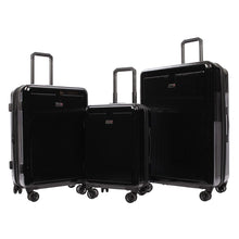 Load image into Gallery viewer, The large, medium, and carry-on black suitcases on a white background.