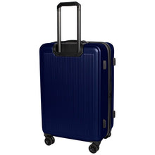 Load image into Gallery viewer, Angled back panel view of the navy blue hard shell suitcase.