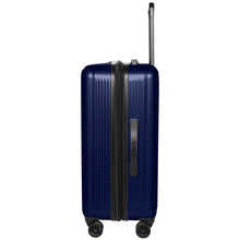 Load image into Gallery viewer, Side panel view of the navy blue hard shell suitcase. It features a grip handle.