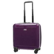 Load image into Gallery viewer, Angled front panel view of the purple hard shell suitcase.