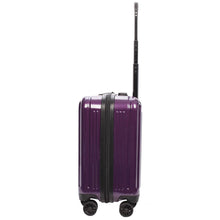 Load image into Gallery viewer, Side panel view of the purple hard shell suitcase.